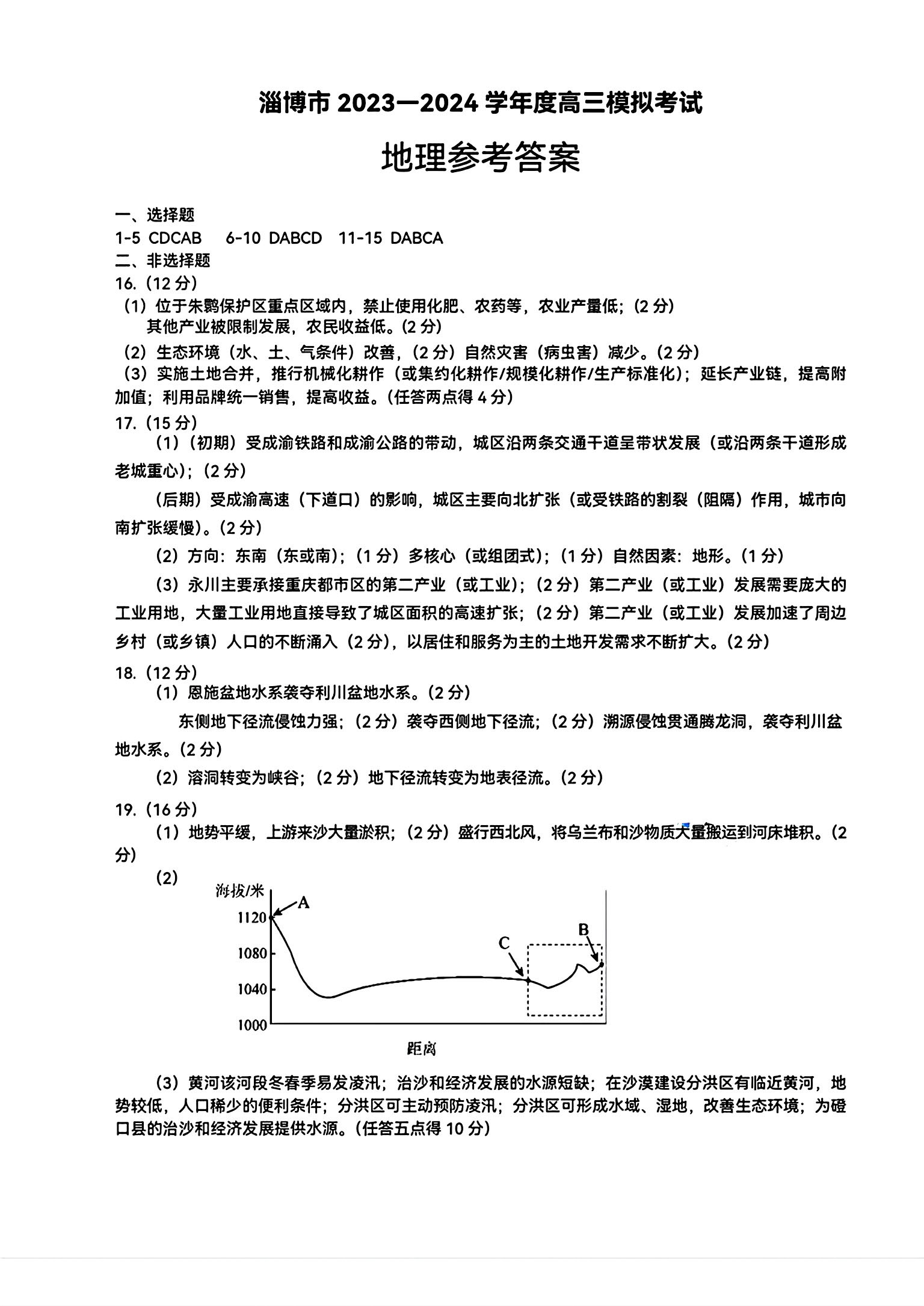 2024年山东淄博高三二模地理试题和答案