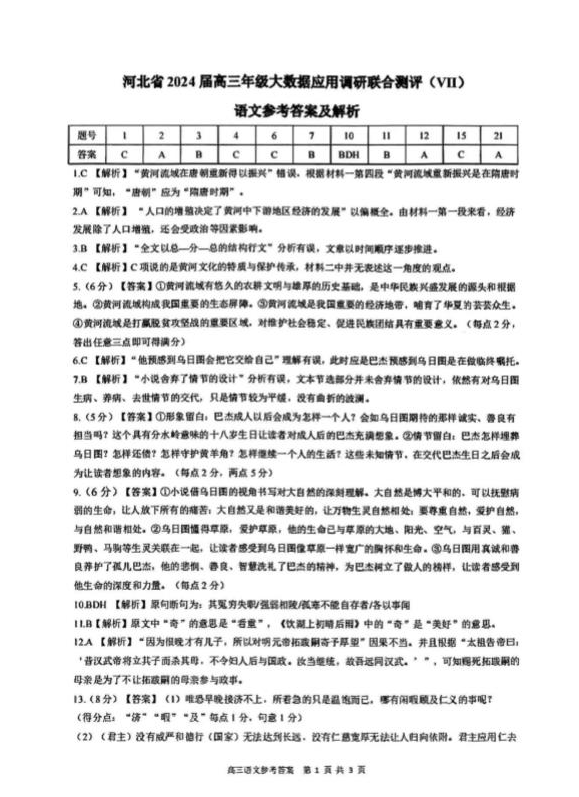 河北省2024届高三大数据应用调研联合测评（Ⅶ）语文答案