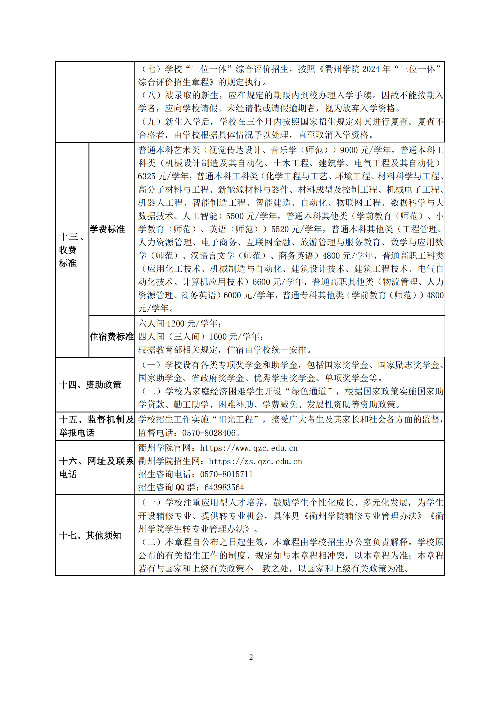 衢州学院2024年普通高校招生章程
