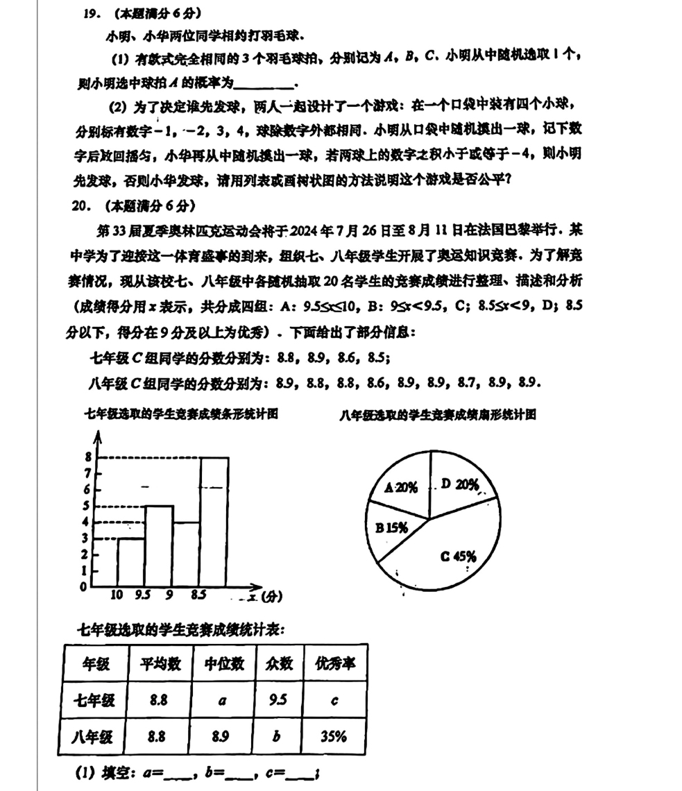 2024青岛中考二模数学试题及参考答案（市北区）