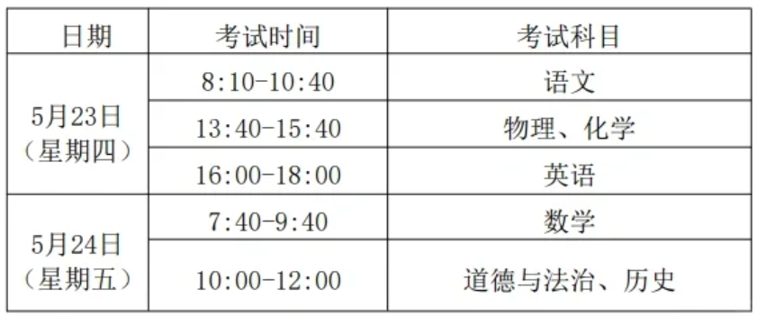 安徽省芜湖市2024届初三三模考试时间安排