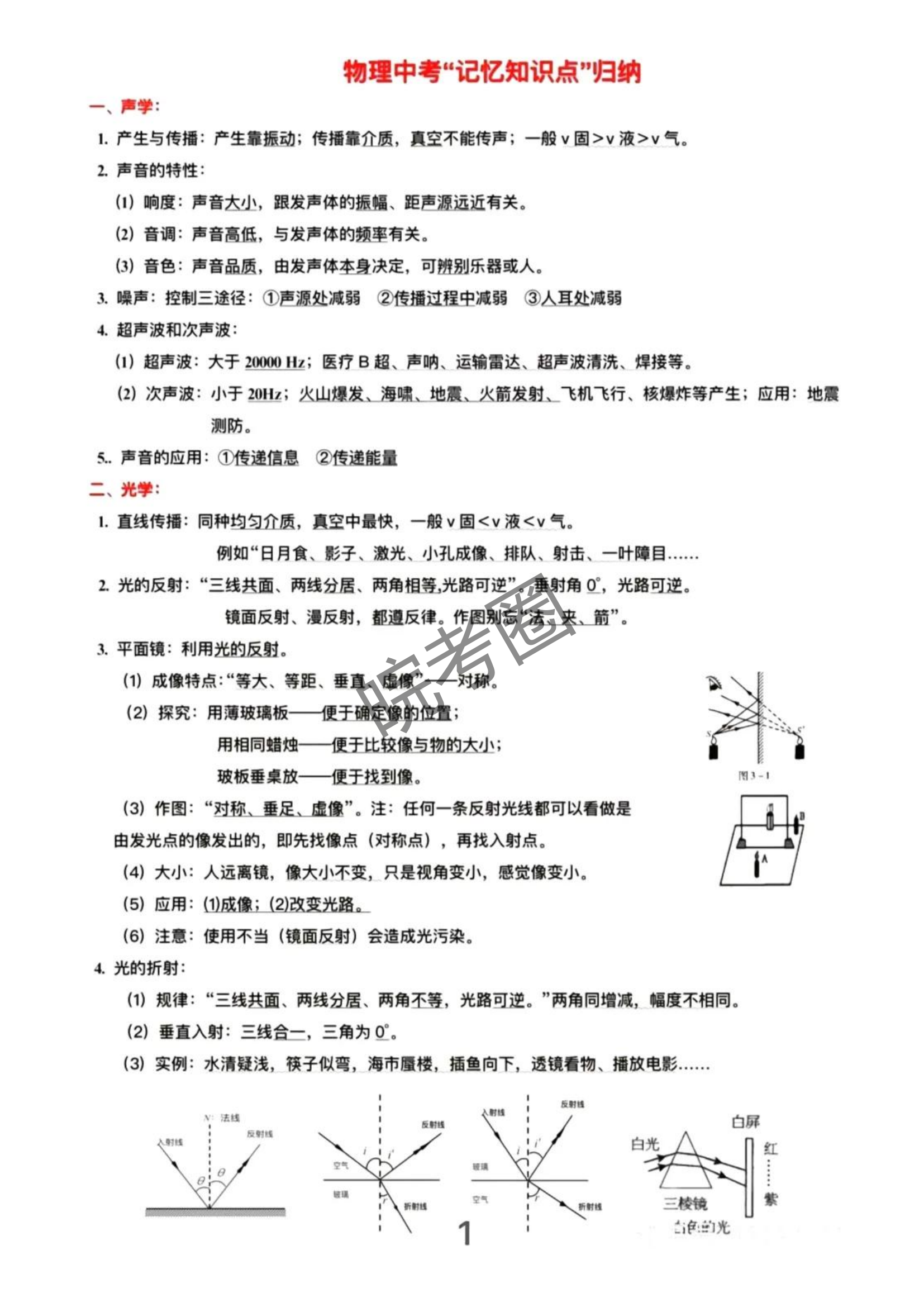 【考前必刷】中考物理记忆性知识点汇总