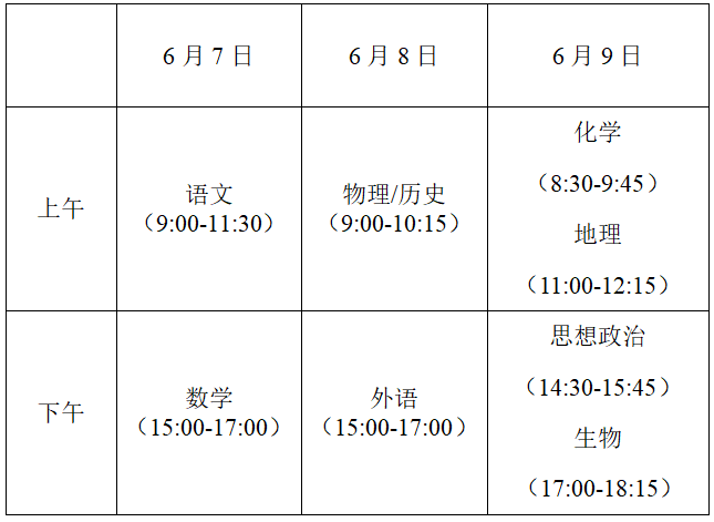 江苏省高考考试时间