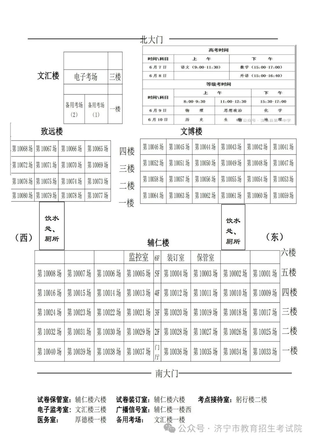 2024年山东高考济宁各区县高考考点分布图