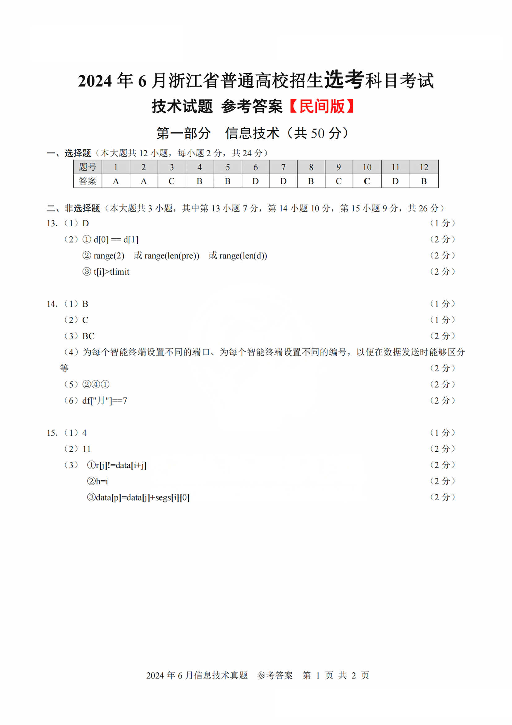浙江省2024年高考试题及答案汇总