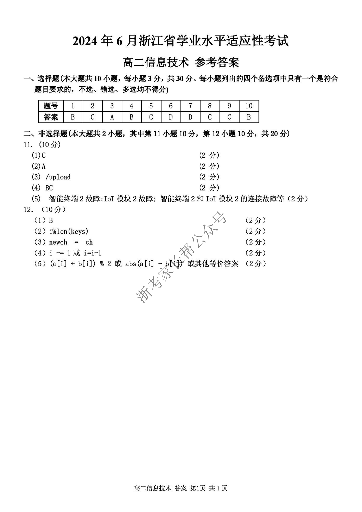 2024年6月浙江省学考适应考高二技术试题及答案
