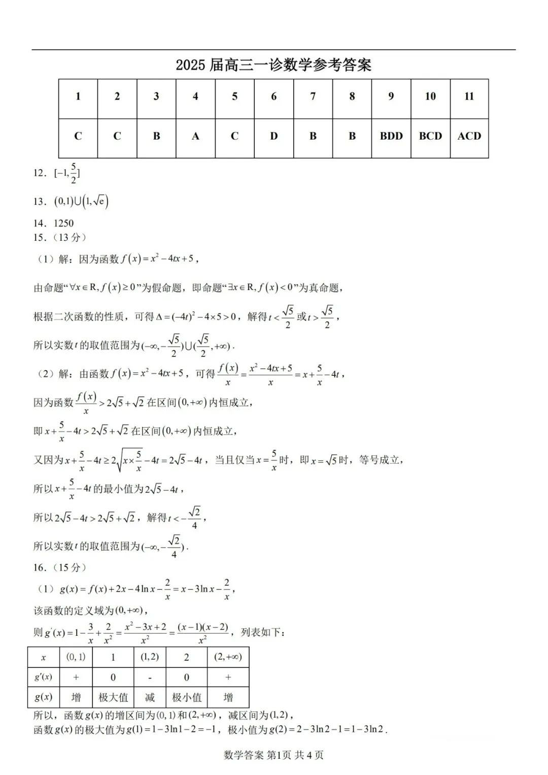 齐鲁名师联盟2025届高三年级第一次诊断考试数学试题和答案