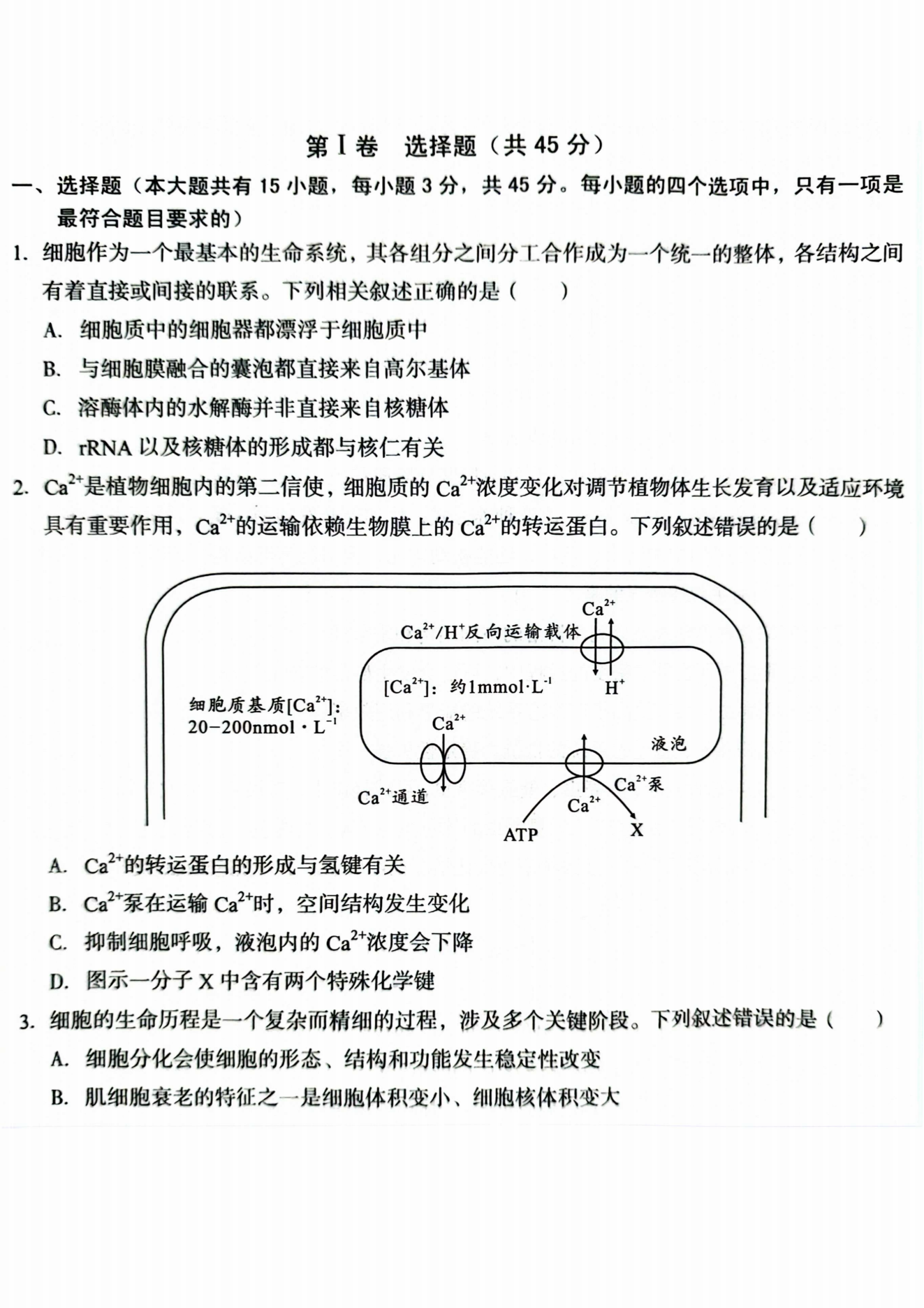 安徽A10联盟2025届高三8月开学摸底考生物试题及答案（待更新）