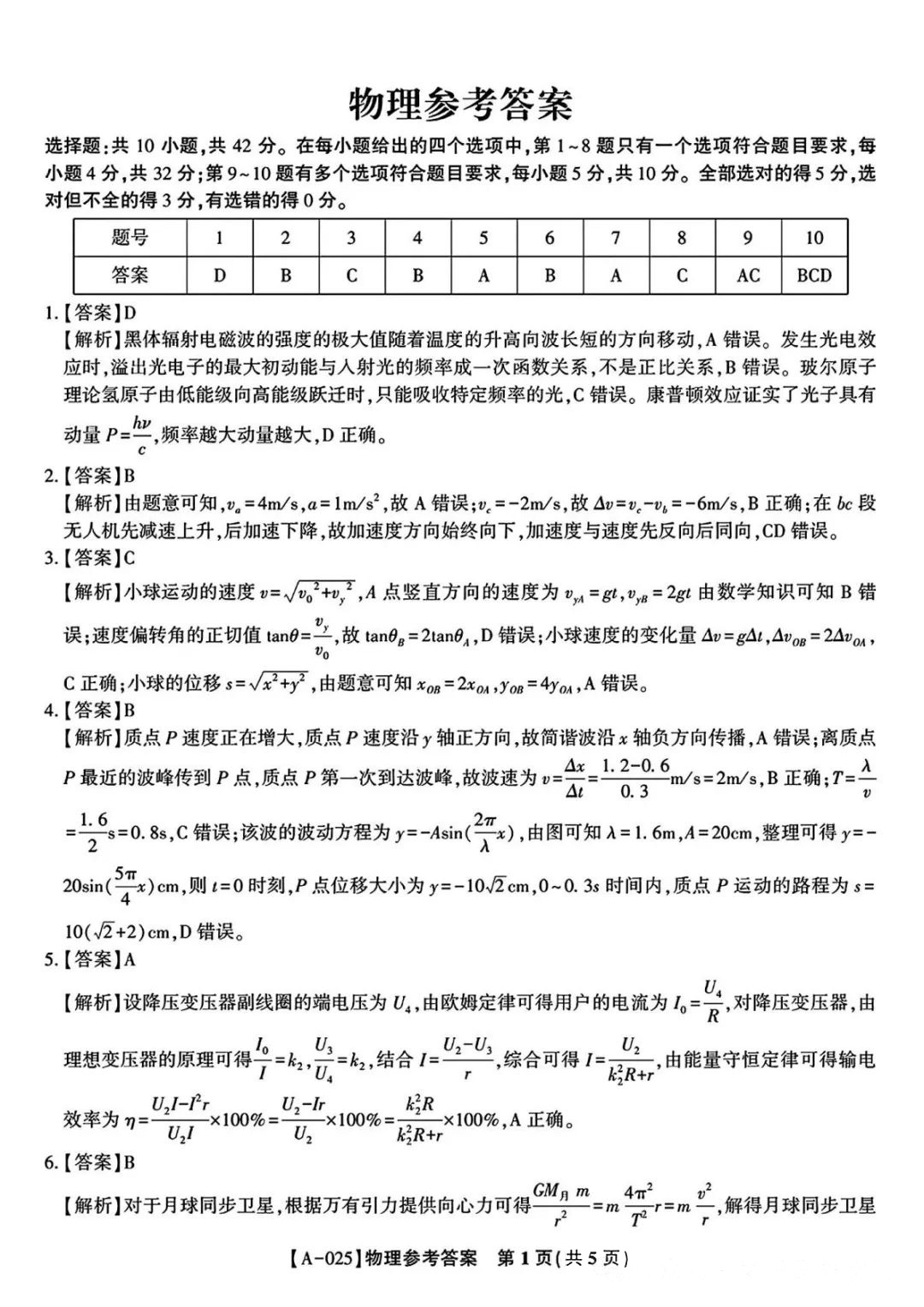 安徽皖江名校联盟2025届高三8月开学考物理试题及答案