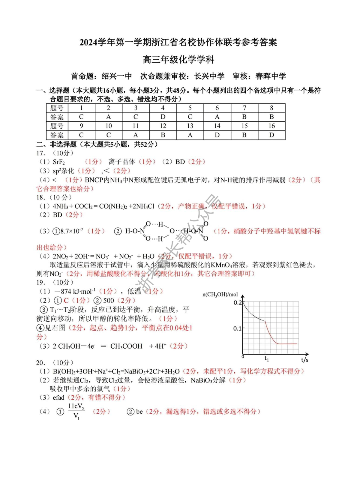 2025届浙江省G12名校协作体高三返校考化学试题及答案