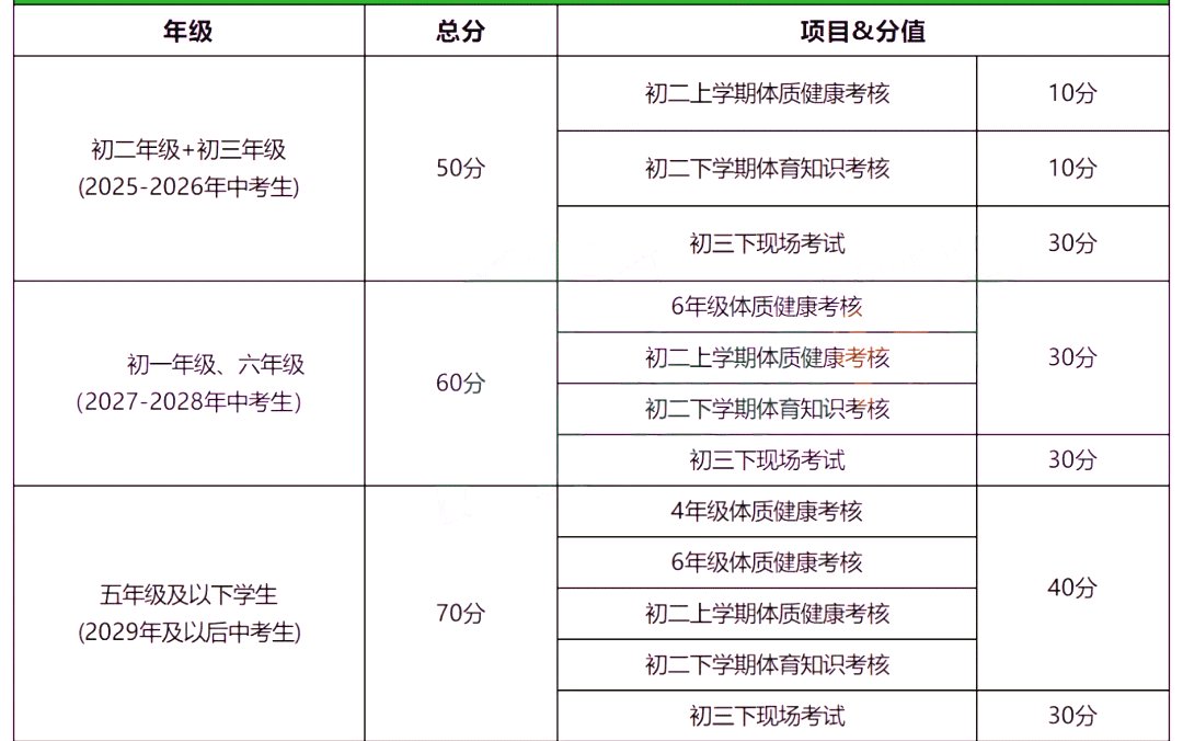 各年级体育总分