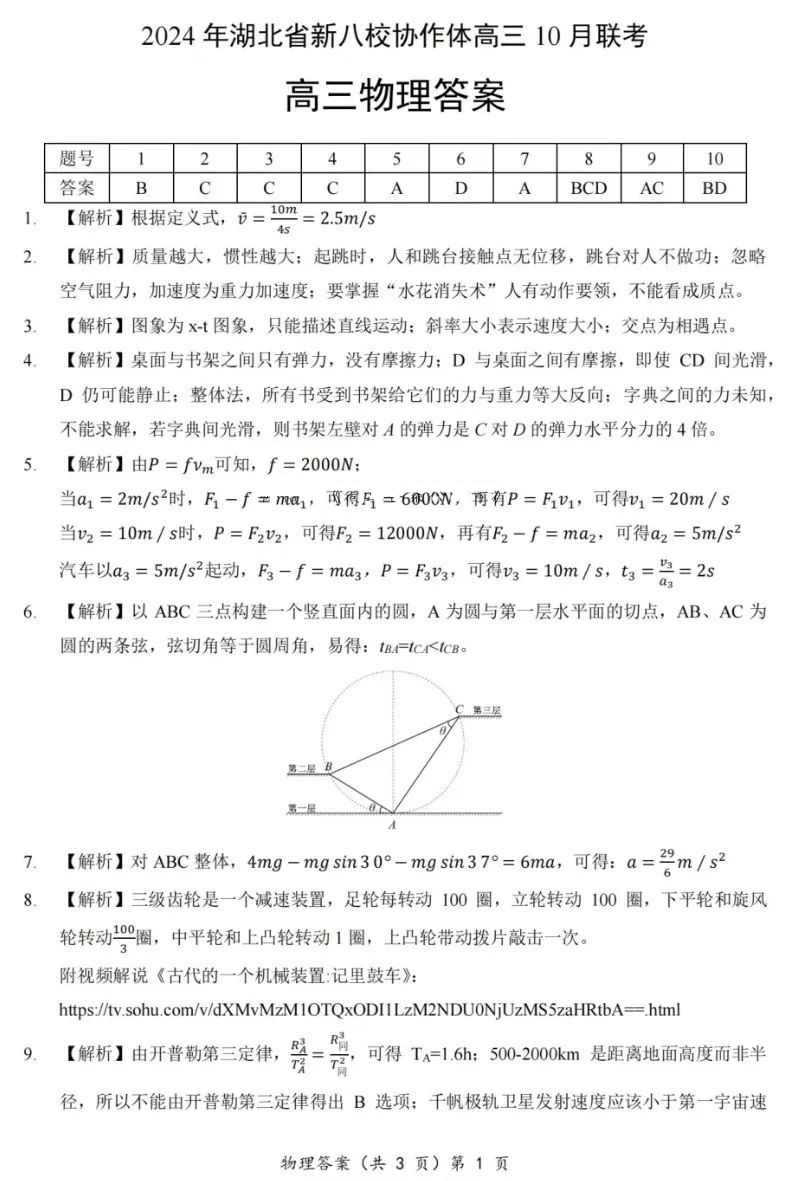 2024年湖北省新八校协作体高三10月联考物理试题及答案