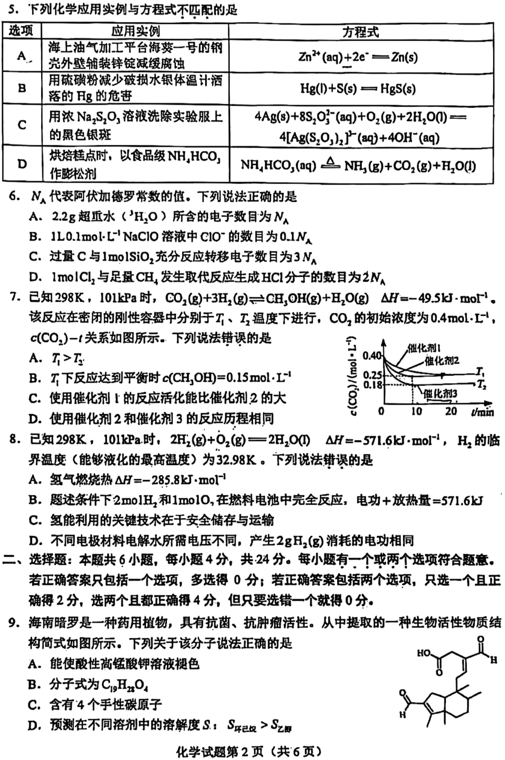 海南省2024年高考生化学试题及答案