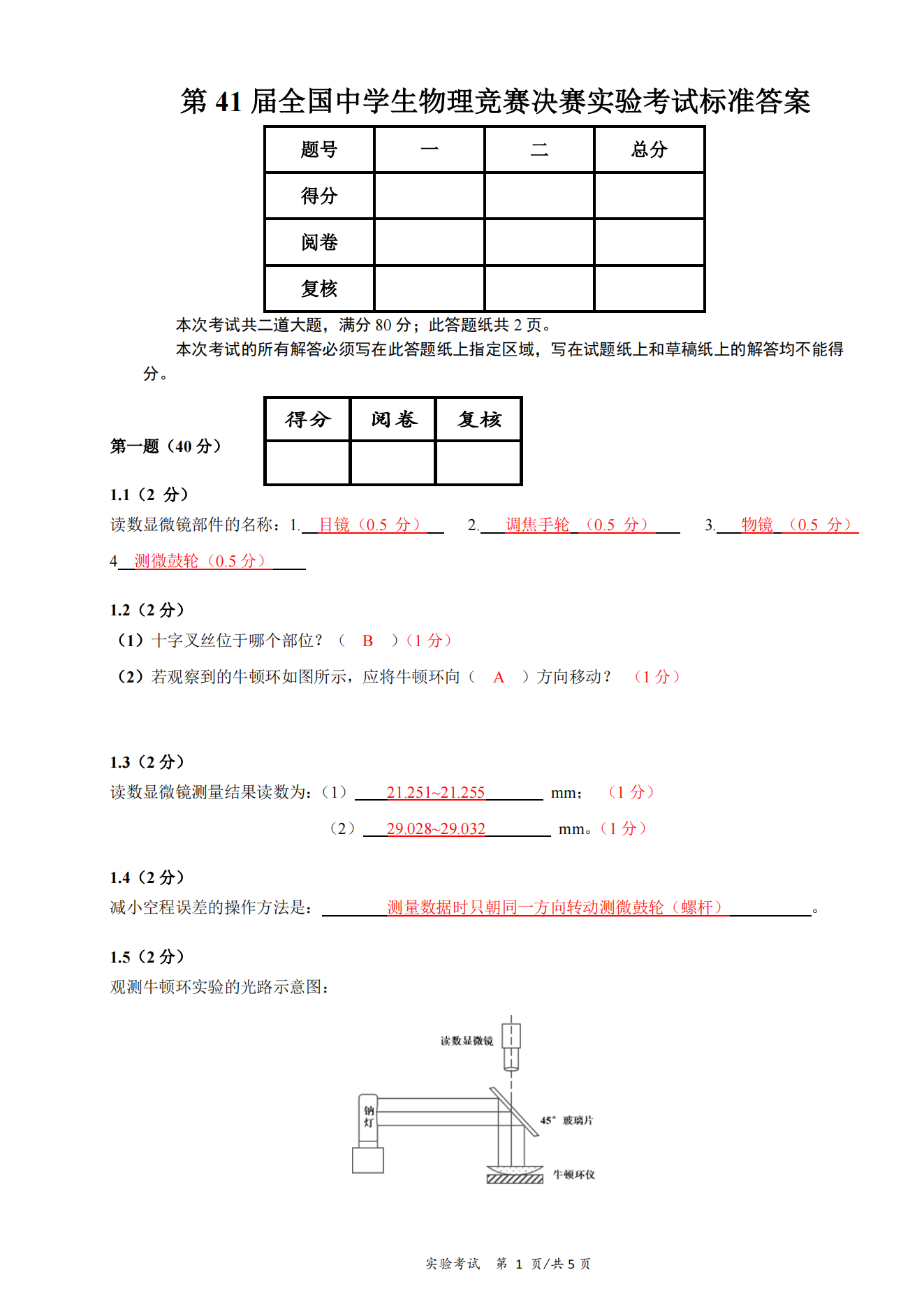 2024年第41届物理竞赛决赛实验试题答案