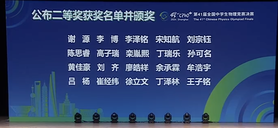 2024年第41届全国中学生物理竞赛决赛银牌获奖名单