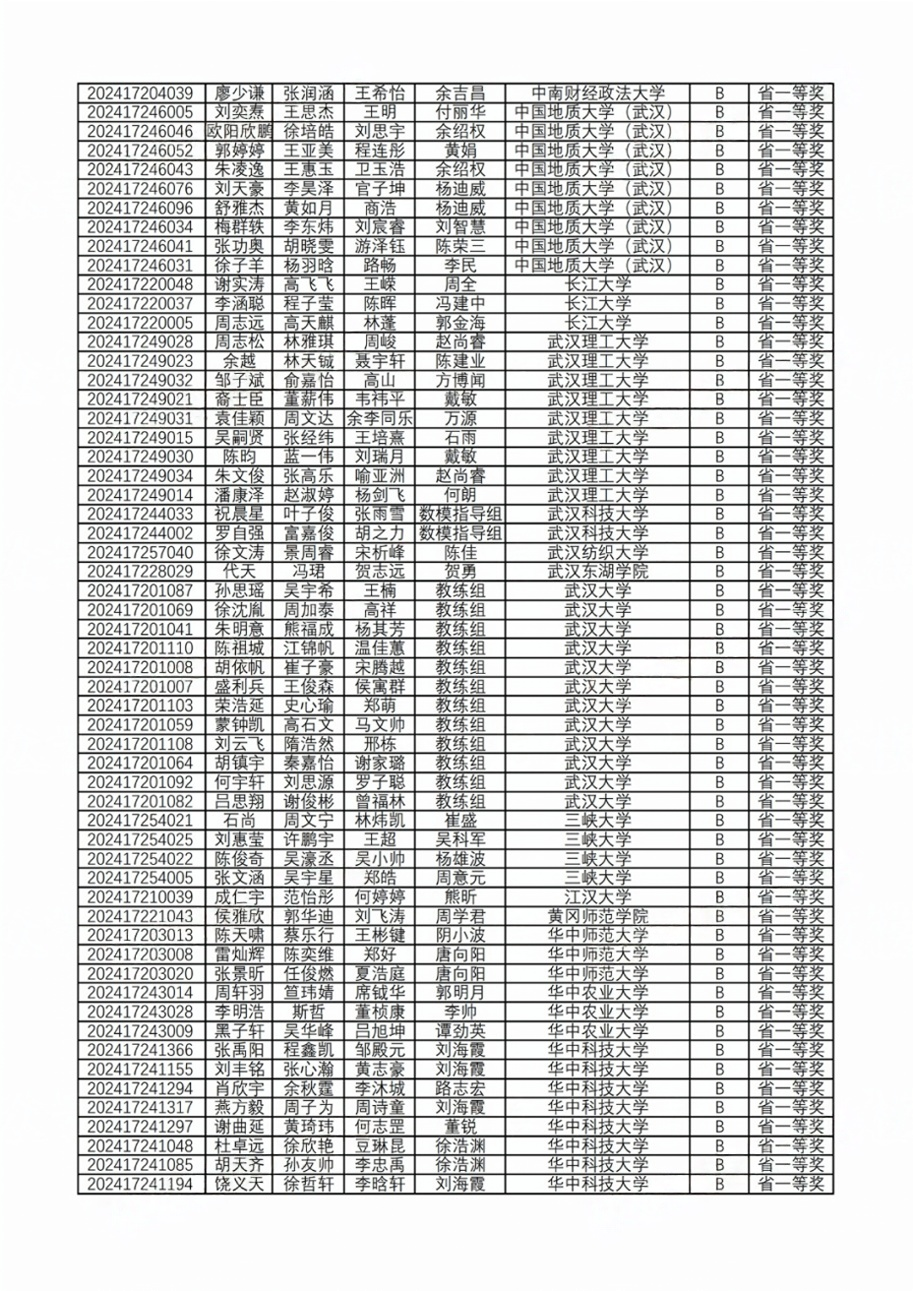 2024年全国大学生数学建模竞赛湖北赛区获奖名单公布