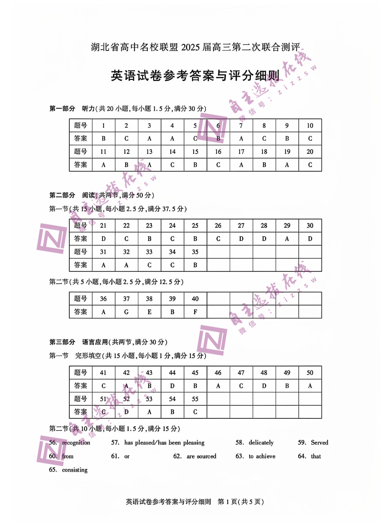 湖北高中名校联盟（圆创联盟 ）2025届高三第二次联合测评英语试题及答案