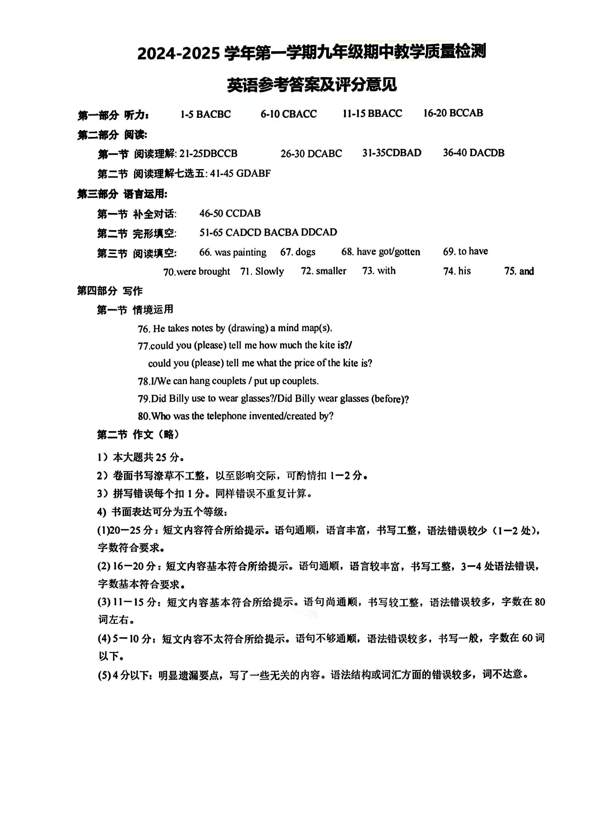 山东济南历下区初三期中检测英语试题及答案