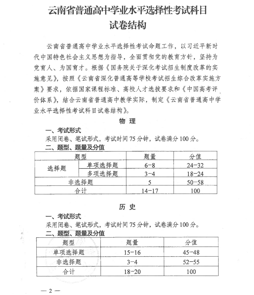 云南2025年新高考试卷结构公布!