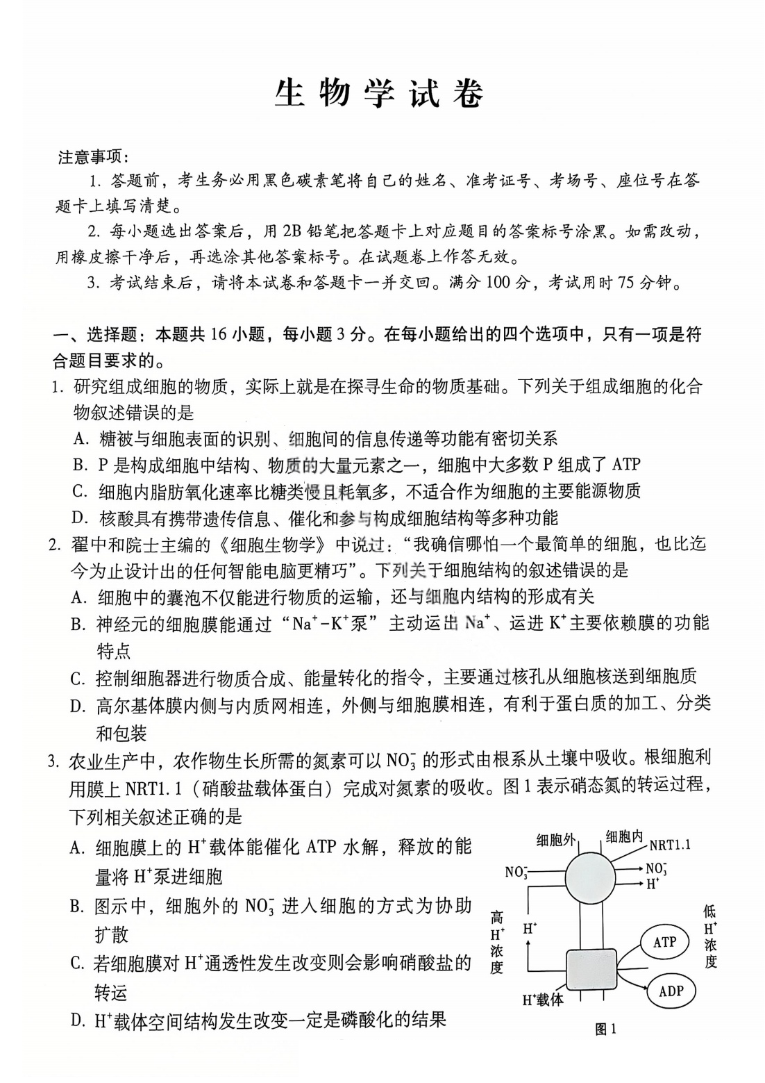 云南师范大学附属中学2025届高考适应性月考卷（七）生物试题及答案