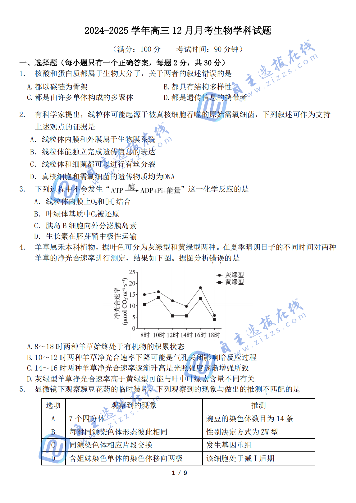 北京十一中2025届高三12月月考生物试卷及答案