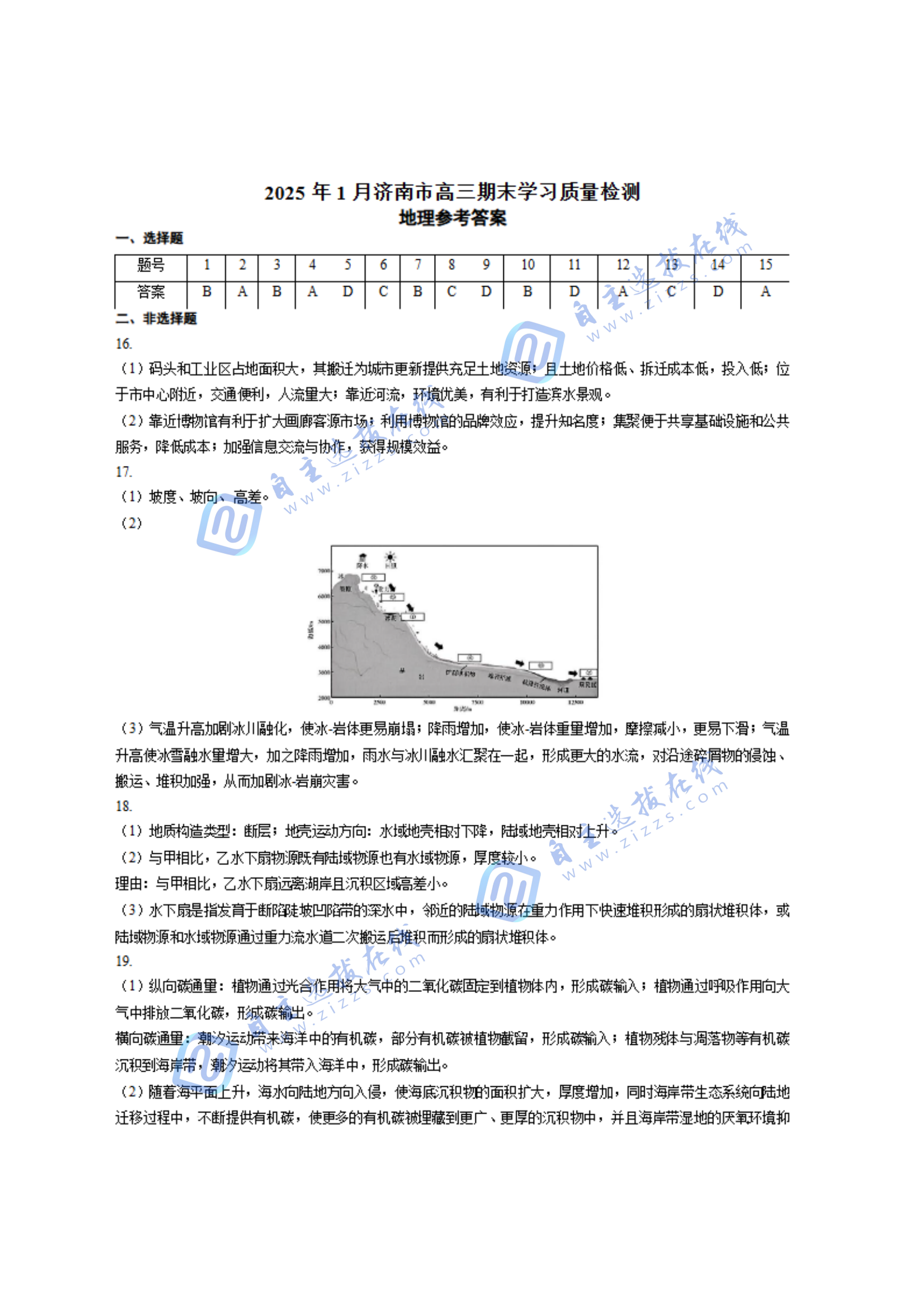 济南2025年高三期末考地理试题及答案