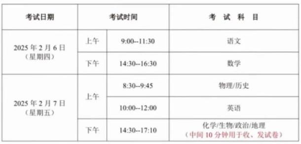 2025届九师联盟高三2月质量检测考试时间