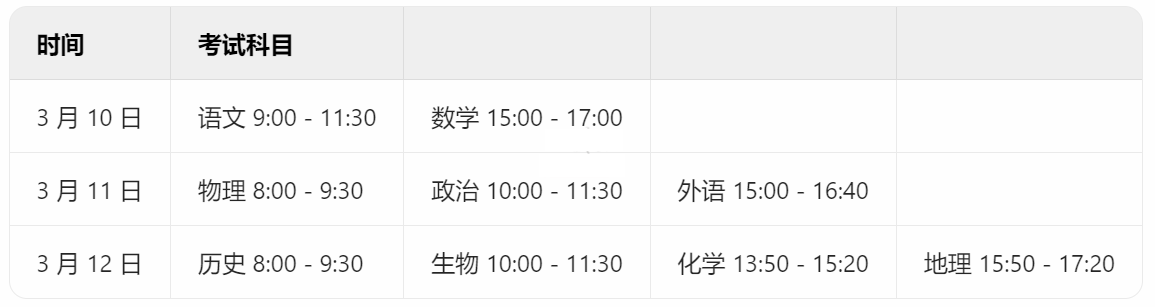 山东省2025年高三一模考试时间安排