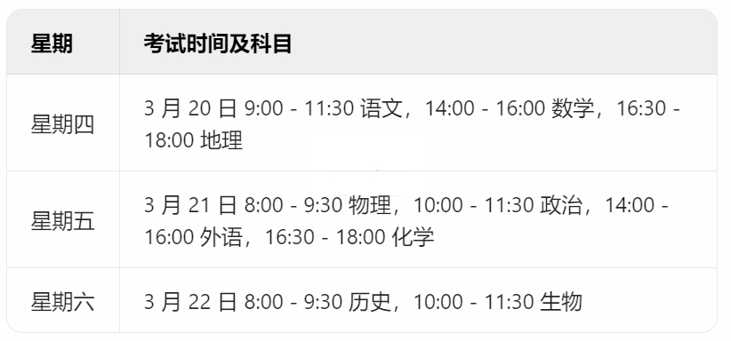 山东省2025年高三一模考试时间安排