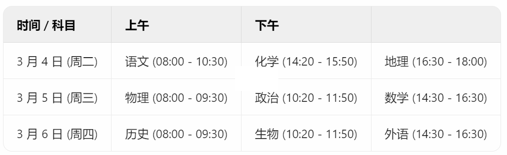 山东省2025年高三一模考试时间安排