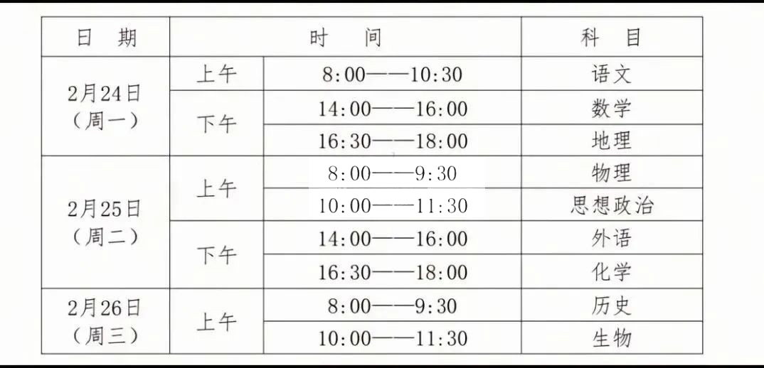 山东省2025年高三一模考试时间安排