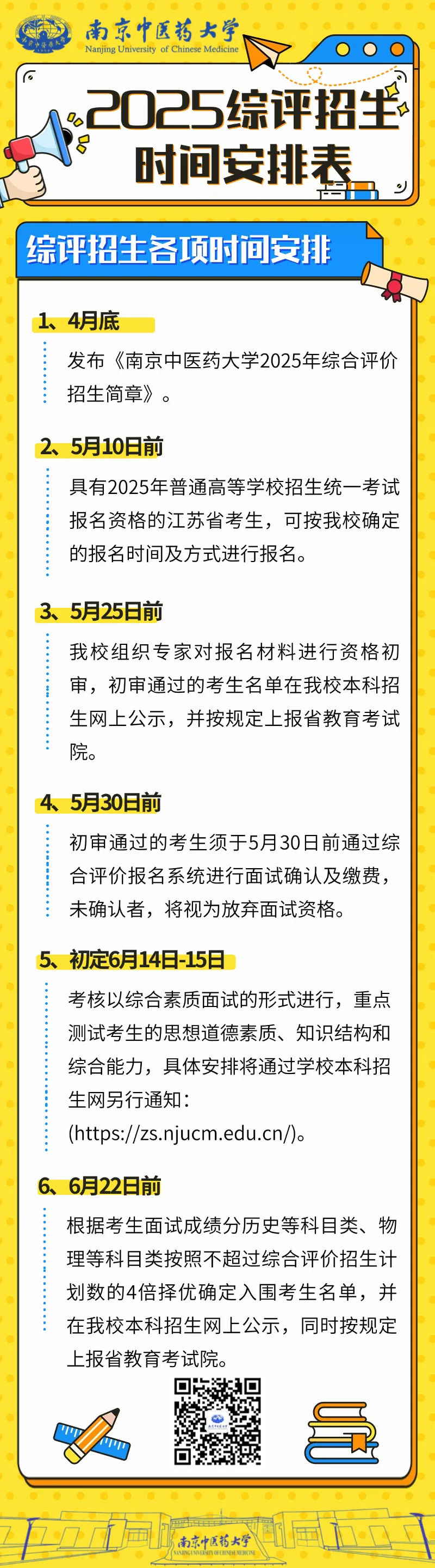 南京中医药大学2025年综合评价招生时间安排