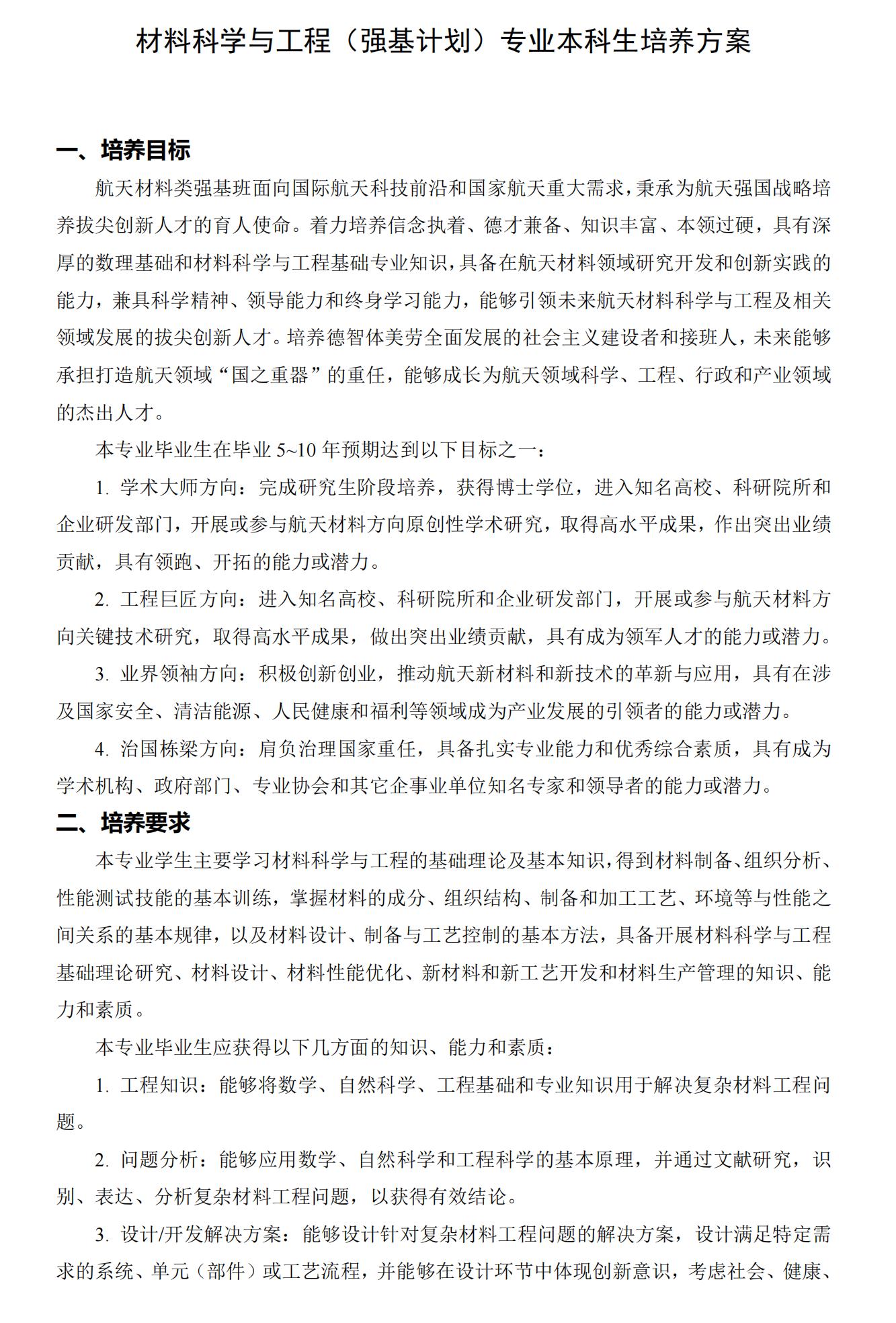 哈爾濱工業(yè)大學(xué)2025強(qiáng)基計(jì)劃材料科學(xué)與工程（高分子材料方向）培養(yǎng)方案