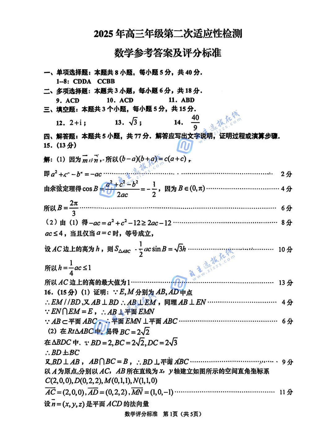 2025届山东青岛高三二模数学试题及答案