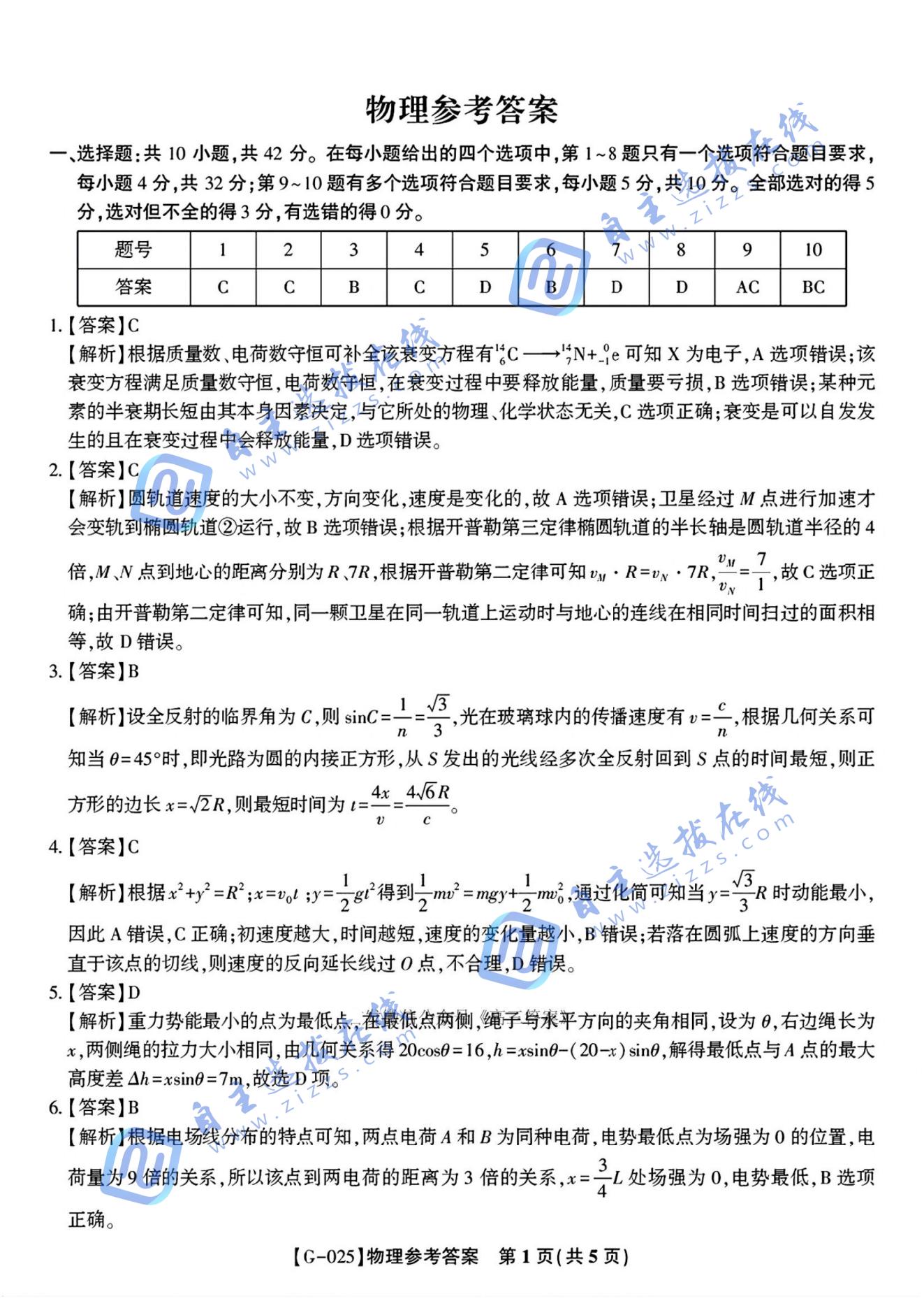 皖江名校联盟2025届高三最后一卷物理试题及答案