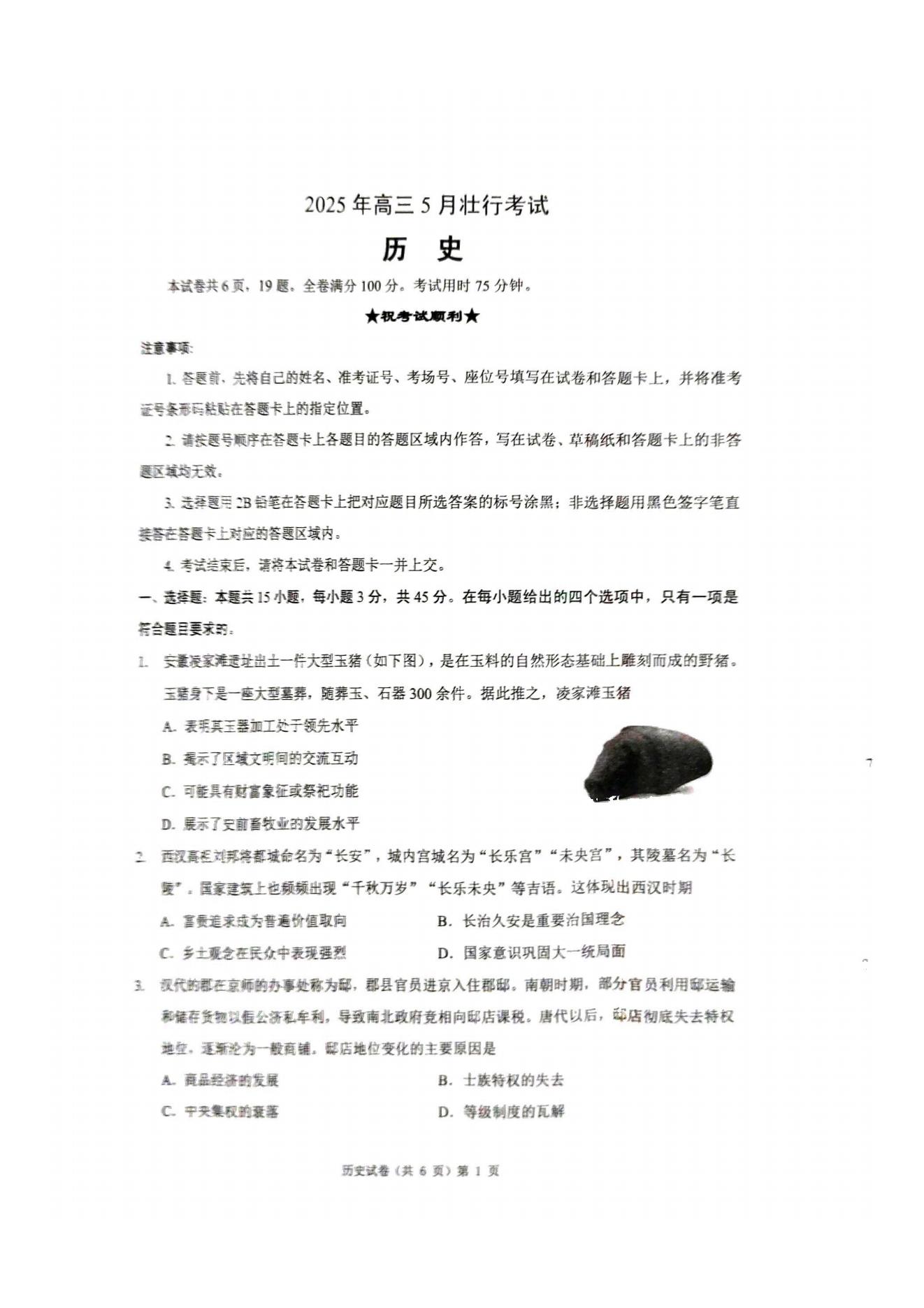2025届湖北省“新八校”协作体高三5月第二次联考历史试题及答案（壮行考）