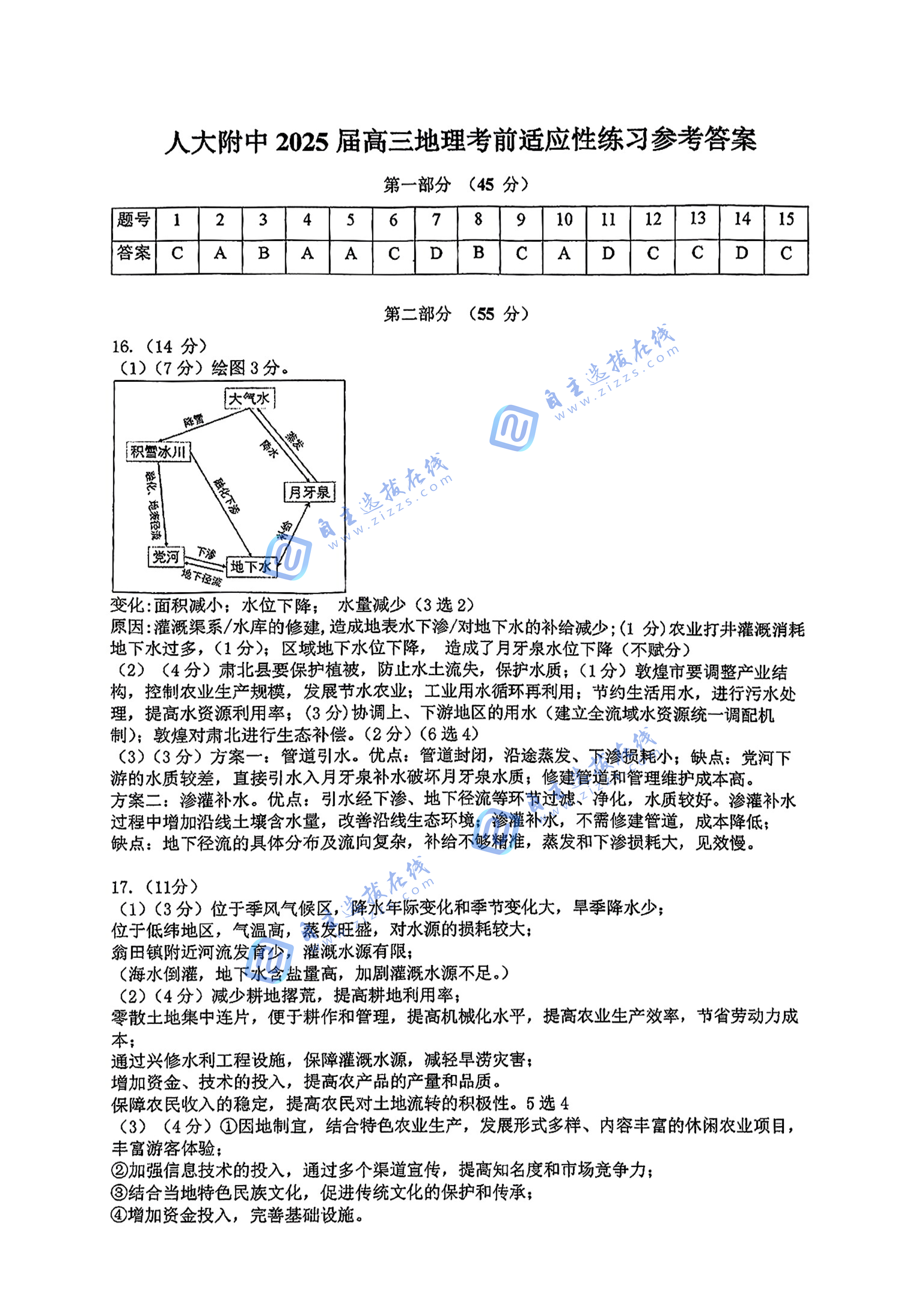北京海淀人大附中2025届高三三模地理试题及答案