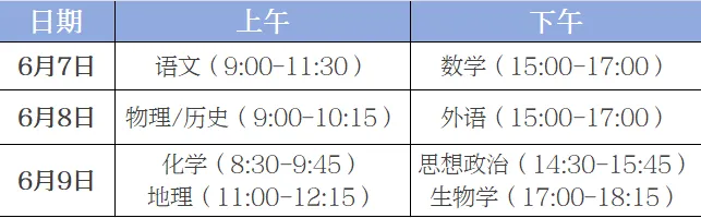 2025年湖北高考考试时间