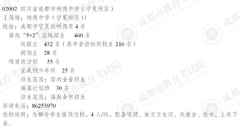 2025年成都树德中学招生计划