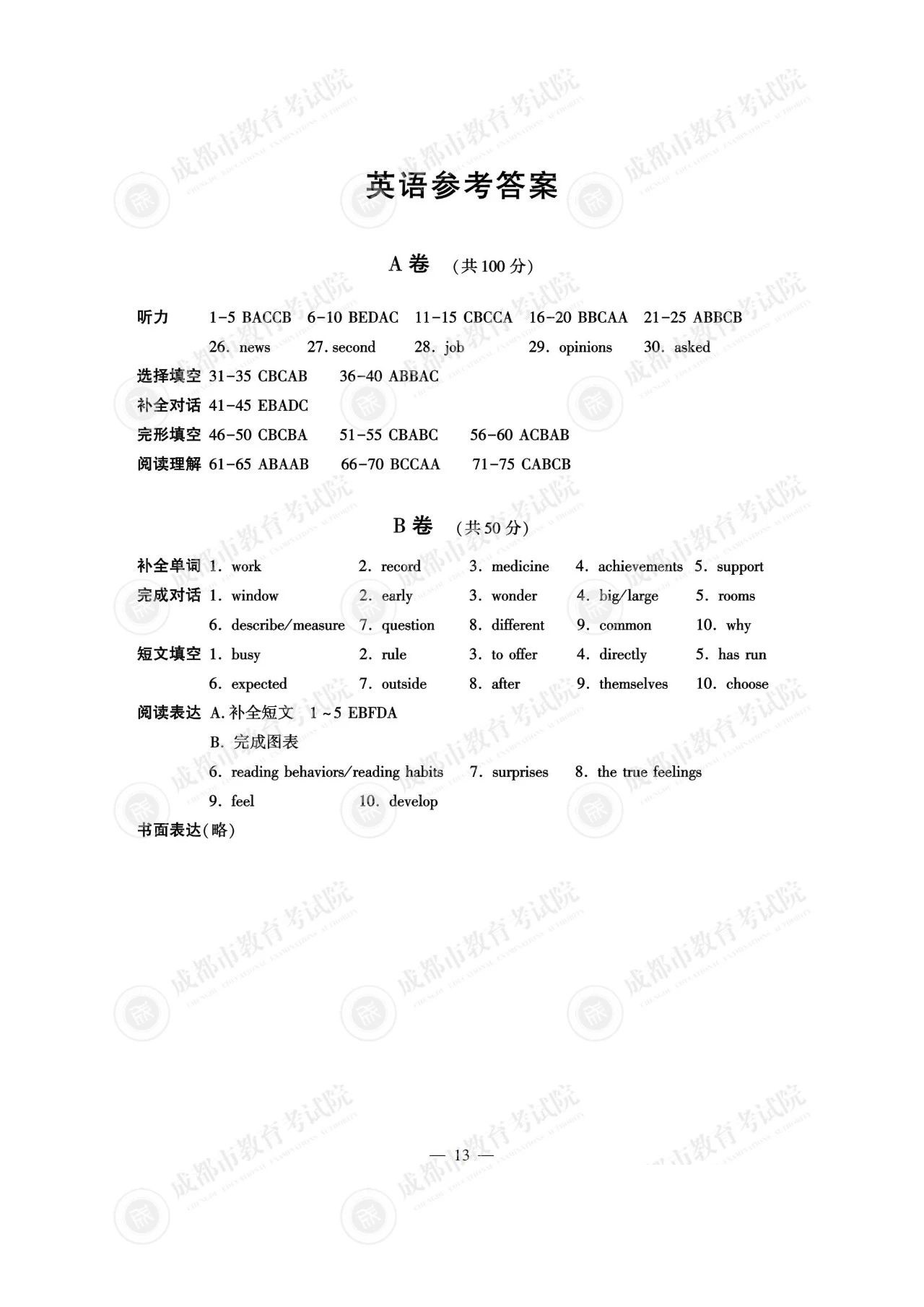 2025年成都中考英语试题及答案（官方）
