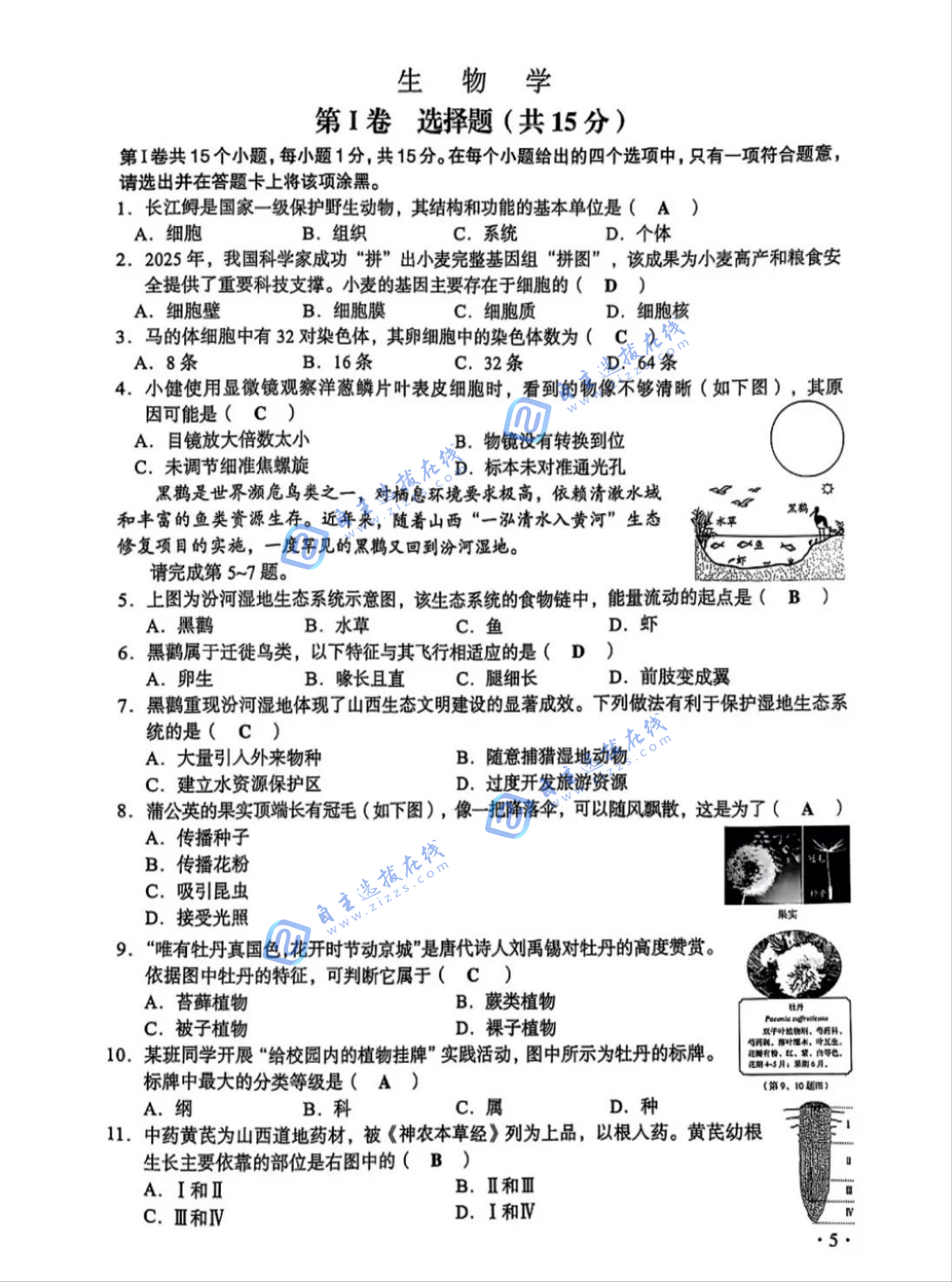 2025山西省初中学业水平考试生物试题及答案