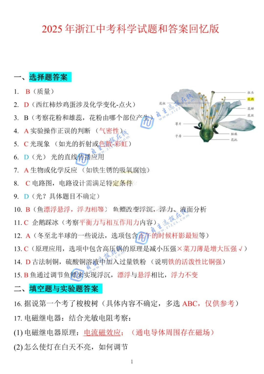 2025浙江省中考科技试题及答案
