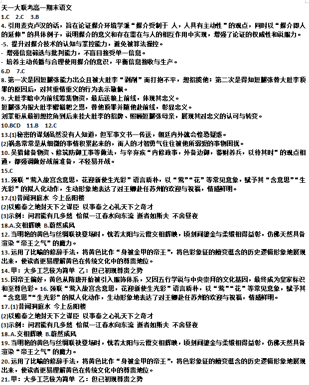 天一大联考2024-2025学年(下)高一期末测试语文试题及答案