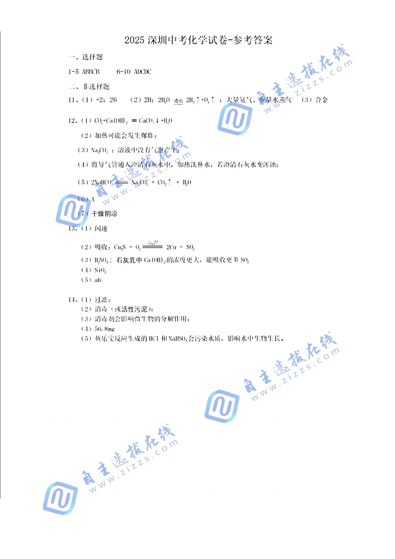 2025年深圳中考化学试题及答案