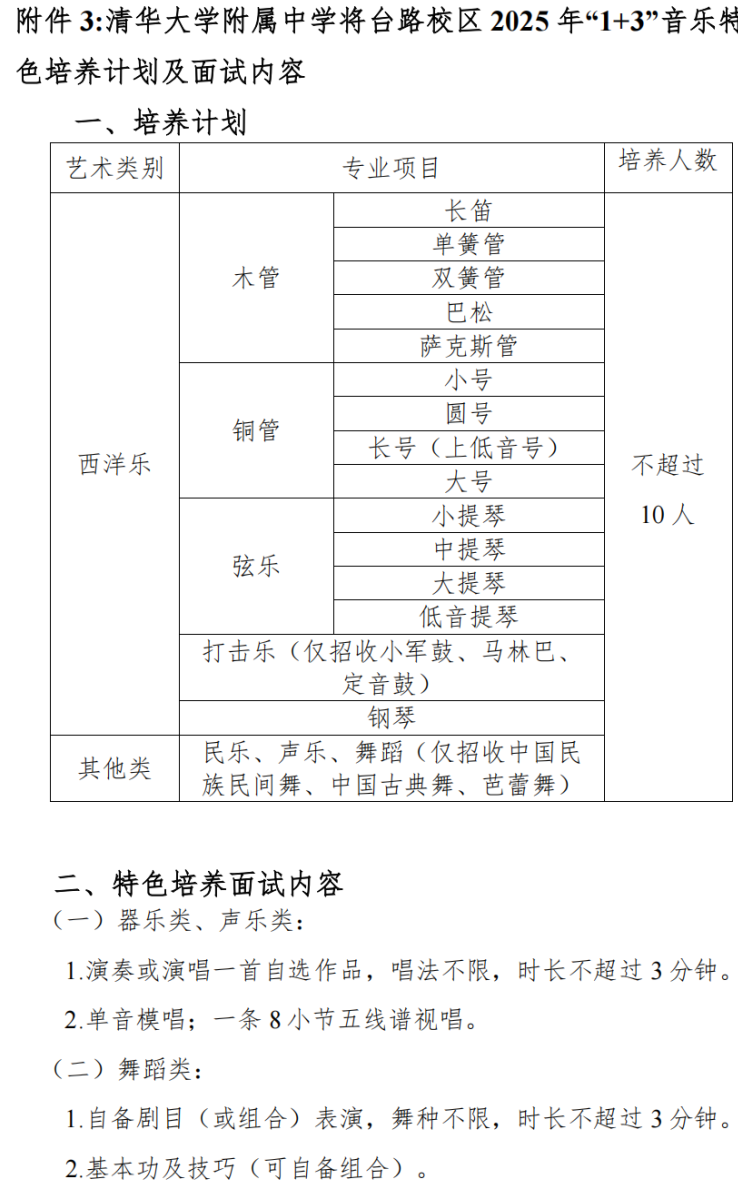 清华大学附属中学将台路校区2025年1+3项目招生简章