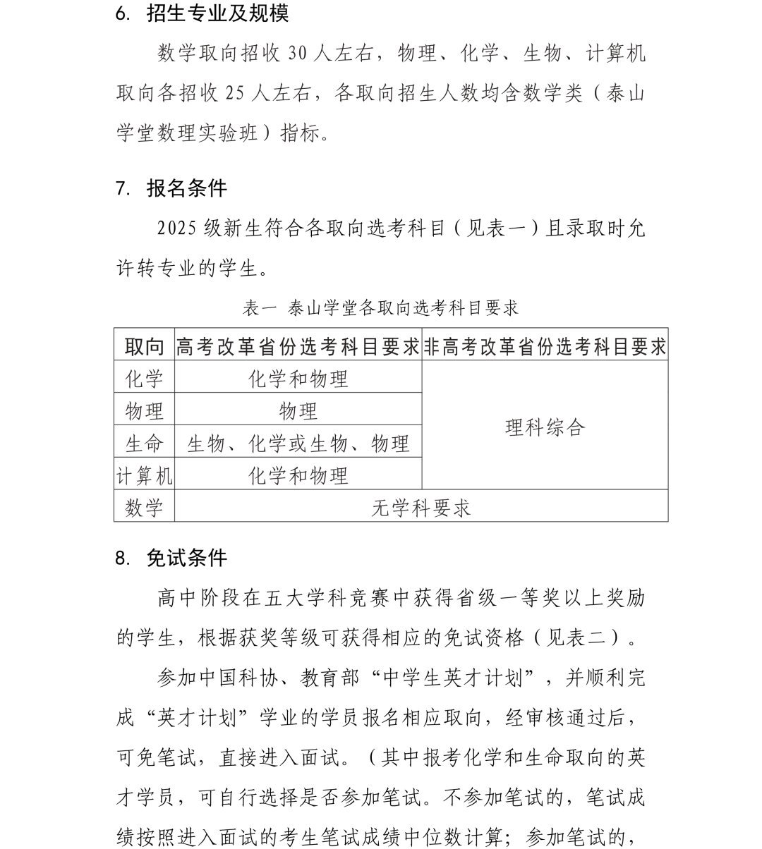 山东大学泰山学堂2025级学生选拔常见问题汇总