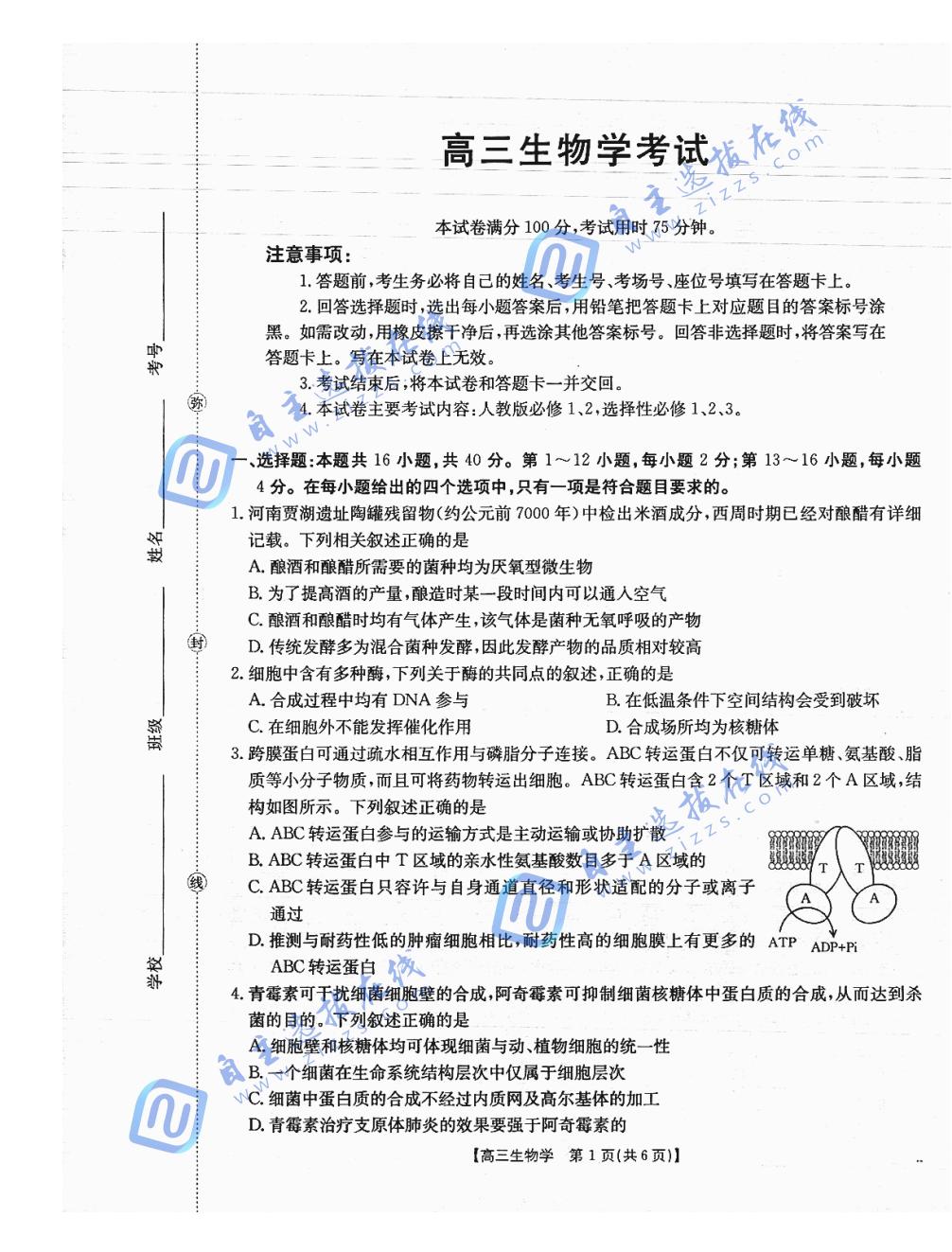 广西省金太阳2025-2026学年高三上学期开学考试生物试题及答案