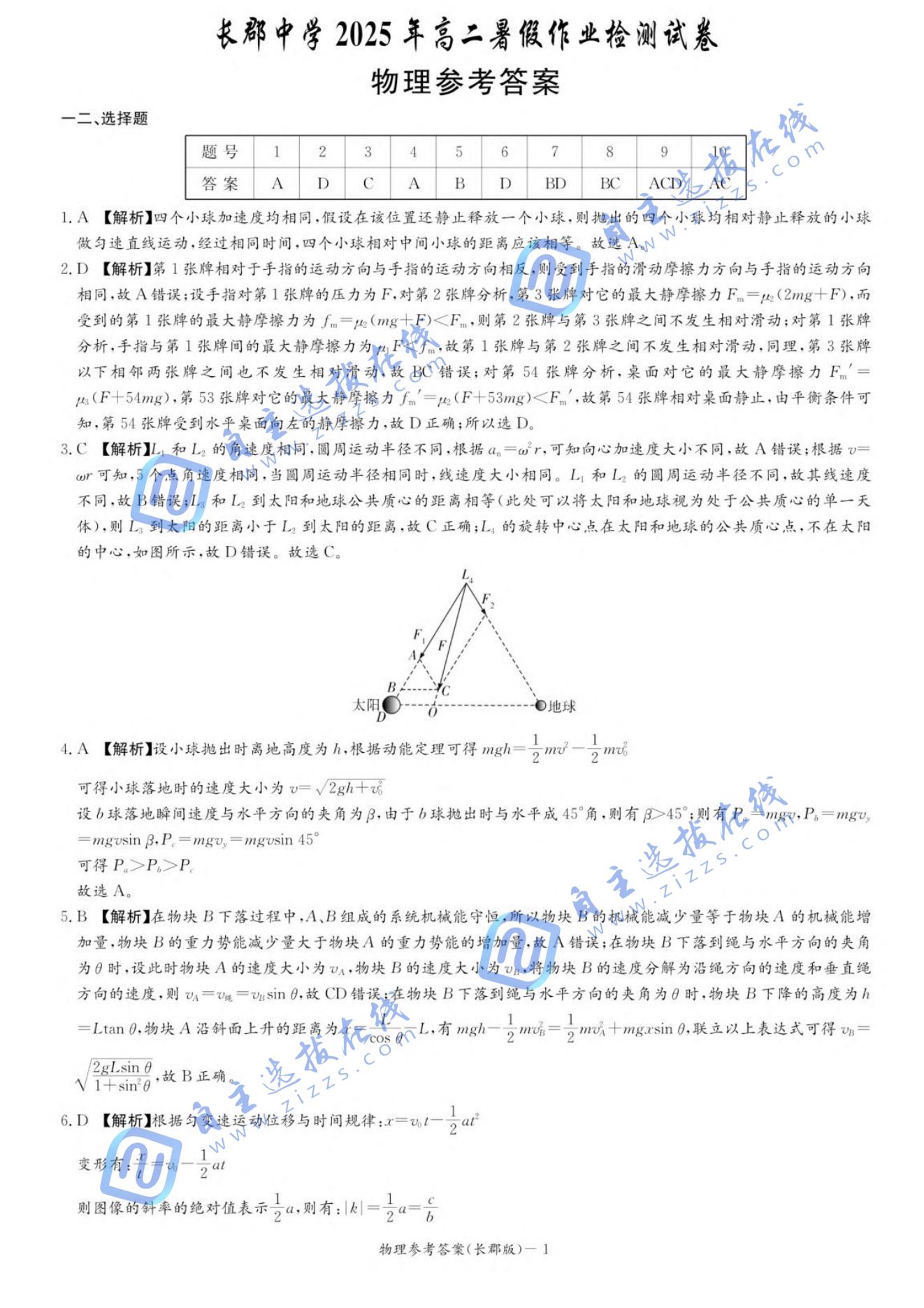 湖南省长郡中学2025-2026学年高二上学期入学考试物理试题及答案-副本