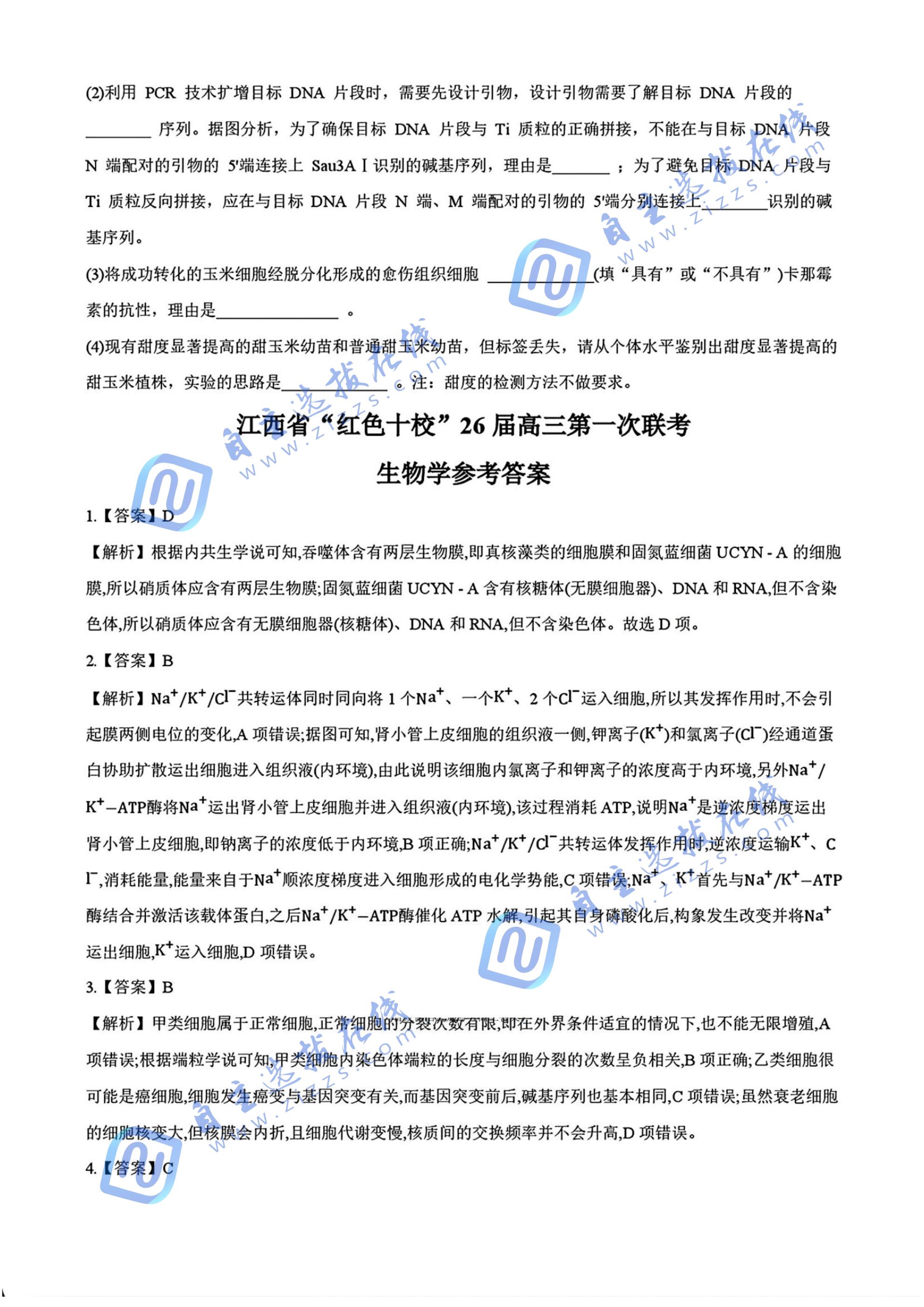 江西省紅色十校2026屆高三第一次聯(lián)考生物試題及答案
