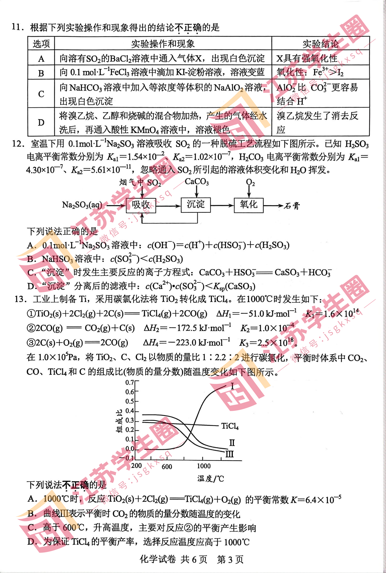 2023苏锡常镇四市高三一模化学试题